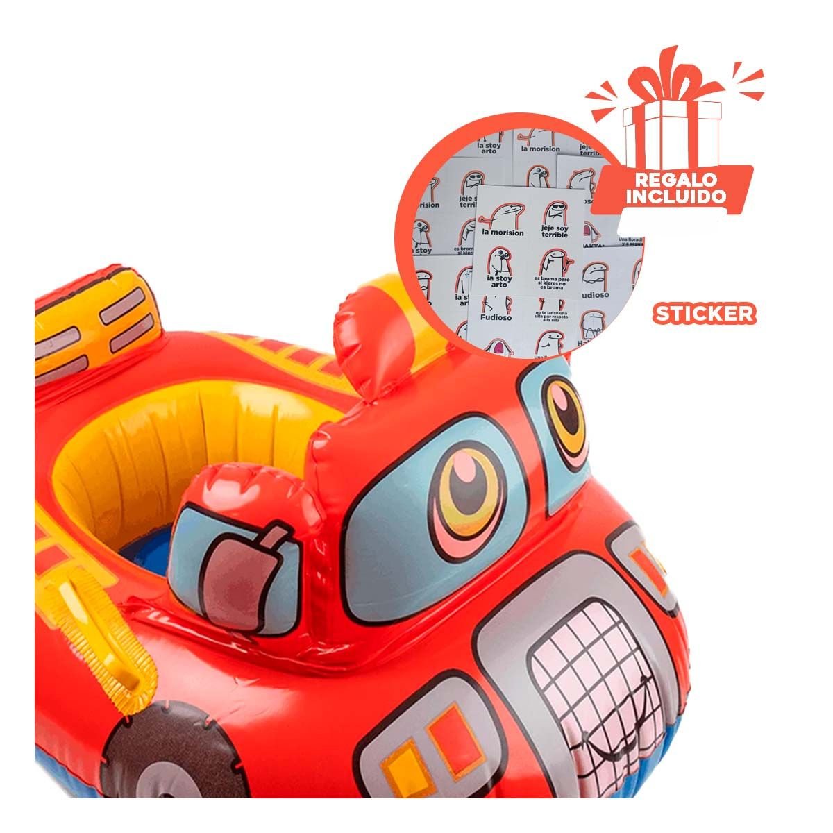 INFLABLE CARRO INFANTIL CON DISEÑO DE CAMION BOMBERO COLOR ROJO Y+REGALO STICKER - 1