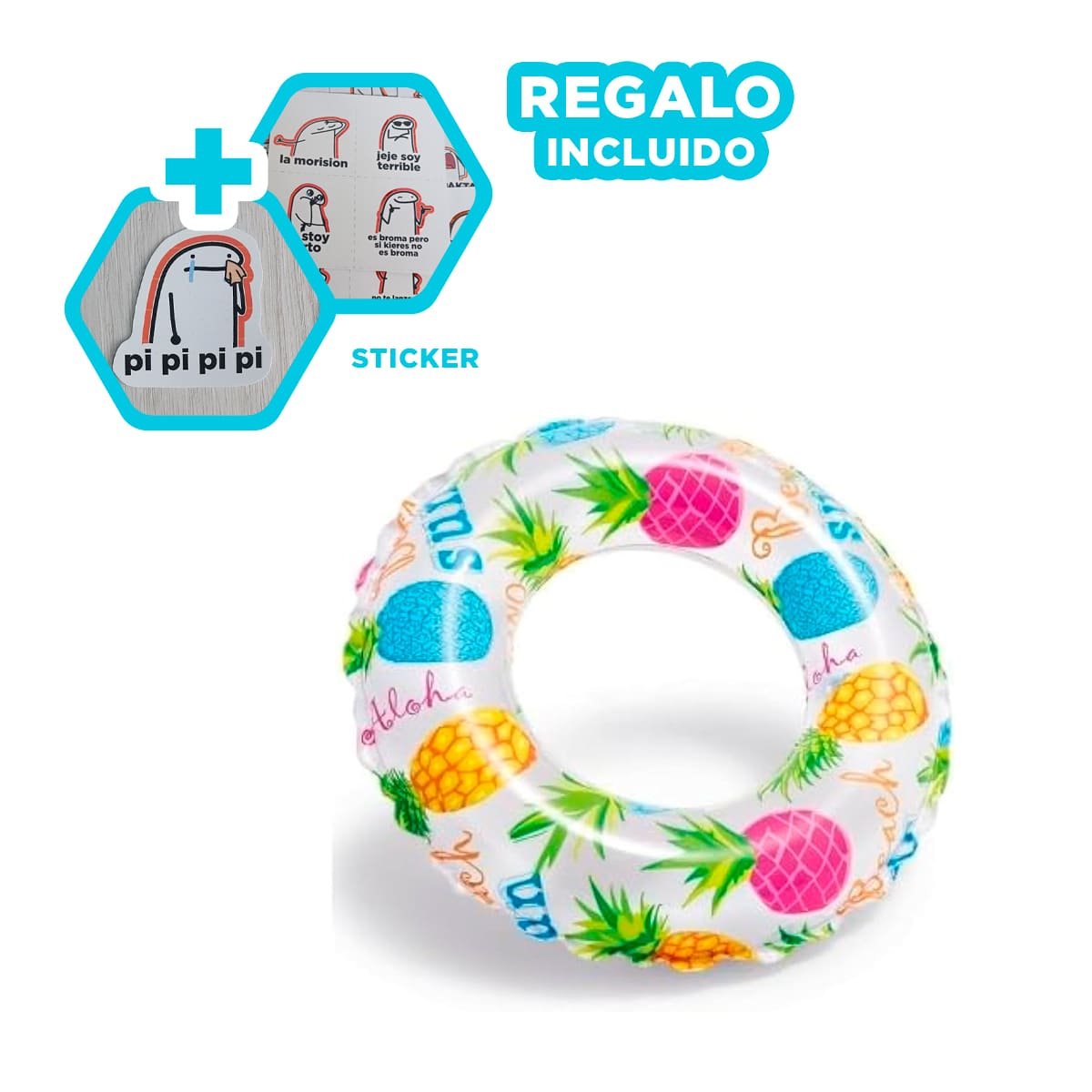 ARO FLOTANTE DE 61 CM CON GRAFICA DE PIÑA PARA JUEGOS EN AGUA Y+REGALO STICKER - 1