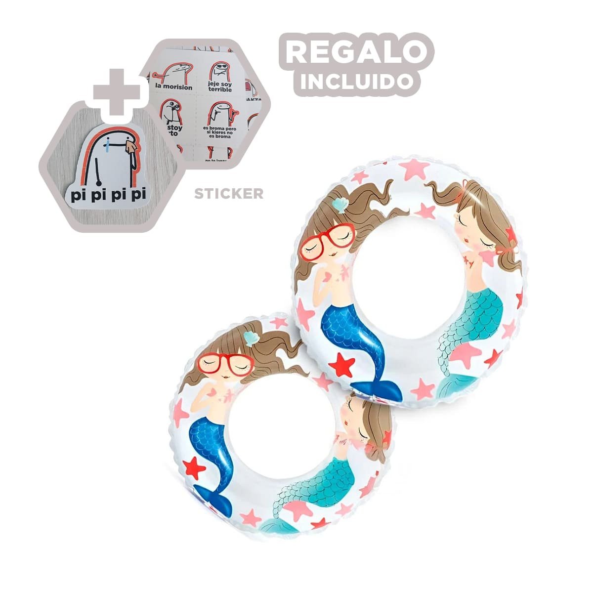 RUEDA INFLABLE BLANCA DE 61 CM CON ESTILO SIRENA PARA PISCINA EN CASA Y+REGALO STICKER - 1