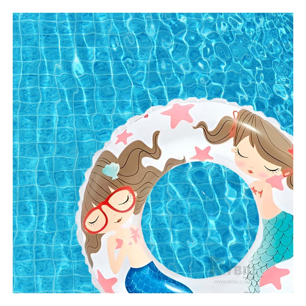 RUEDA INFLABLE BLANCA DE 61 CM CON ESTILO SIRENA PARA PISCINA EN CASA Y+REGALO STICKER - 5