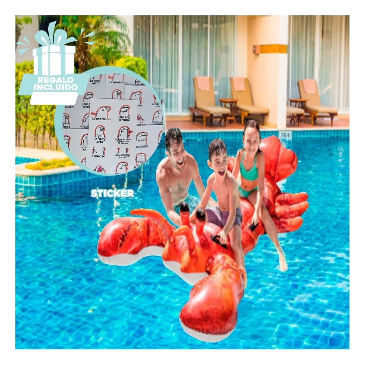 FLOTADOR ACUATICO LANGOSTA 213 X 137 CM PARA PISCINA INFANTIL Y+REGALO STICKER - 1