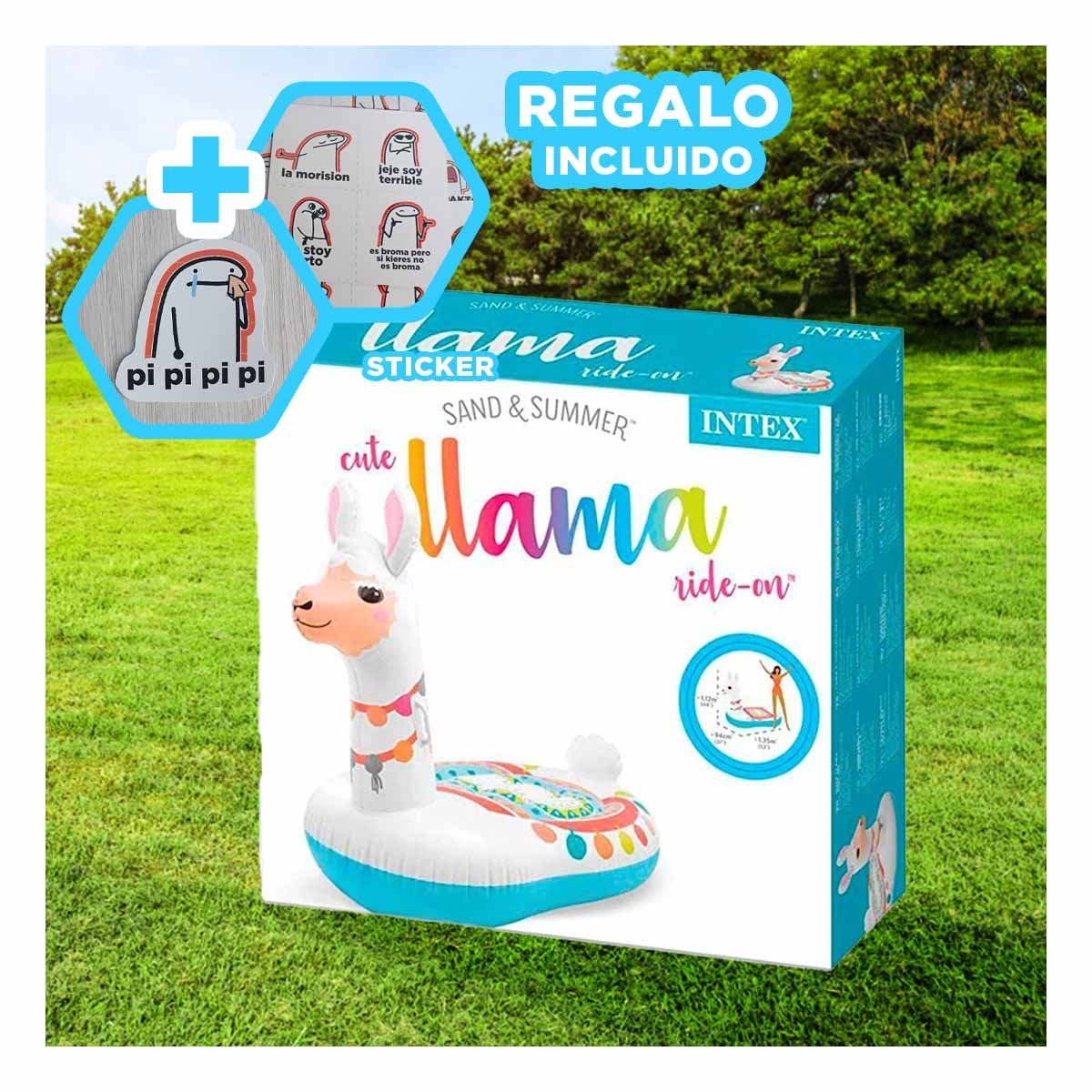 FLOTADOR ACUATICO LLAMA 94 X 135 X 112 CM PARA PISCINA INFANTIL Y+REGALO STICKER - 1