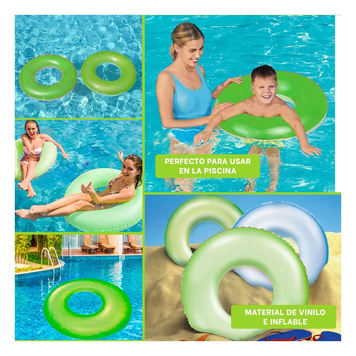 FLOTANTE INFLABLE NEON VERDE 91 CM LIGERO PARA NIÑOS - 5
