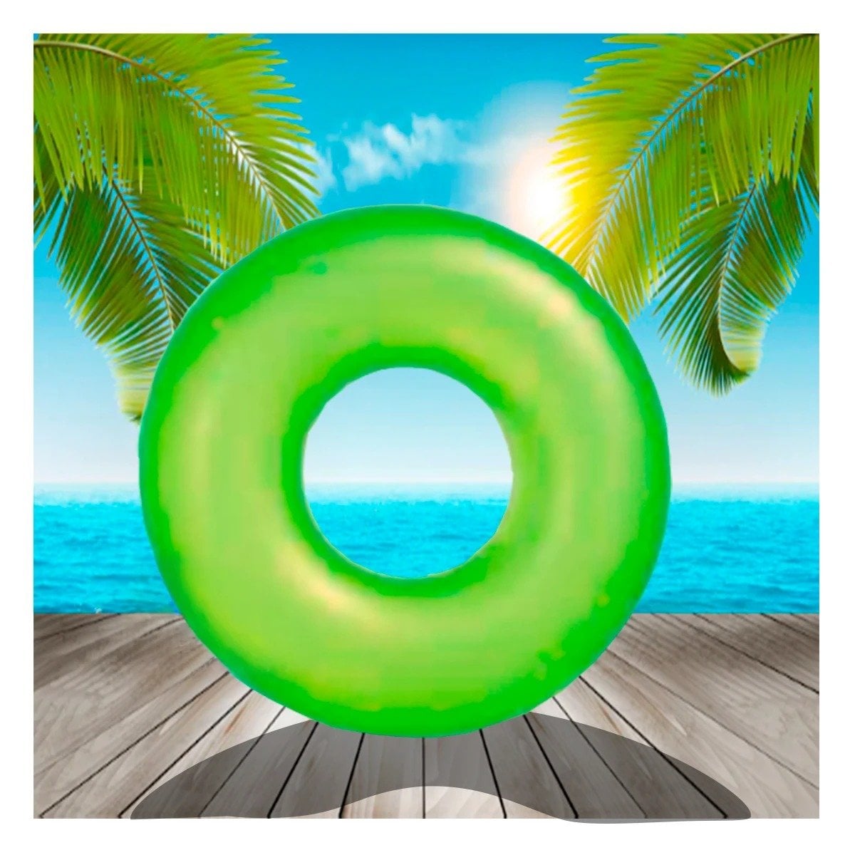 FLOTANTE GRANDE NEON VERDE 91 CM DIVERTIDO PARA PISCINA Y+PAPEL REGALO - 2
