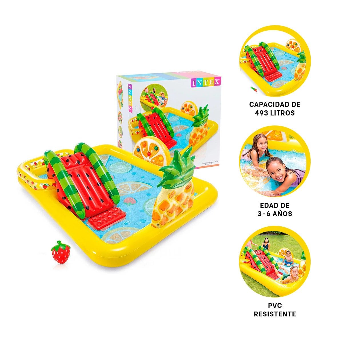 JUEGO INFLABLE FRUTAS CON TOBOGÁN MOD. 57158NP 91CM X 244CM X 91CM INTEX PARA PATIO - 3