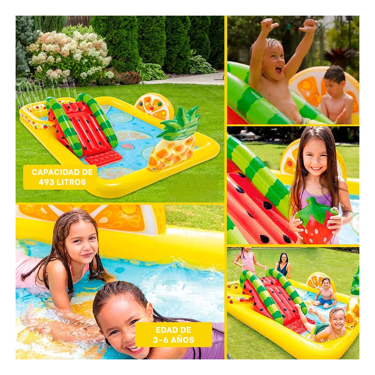 JUEGO INFLABLE FRUTAS CON TOBOGÁN MOD. 57158NP 91CM X 244CM X 91CM INTEX PARA PATIO - 5