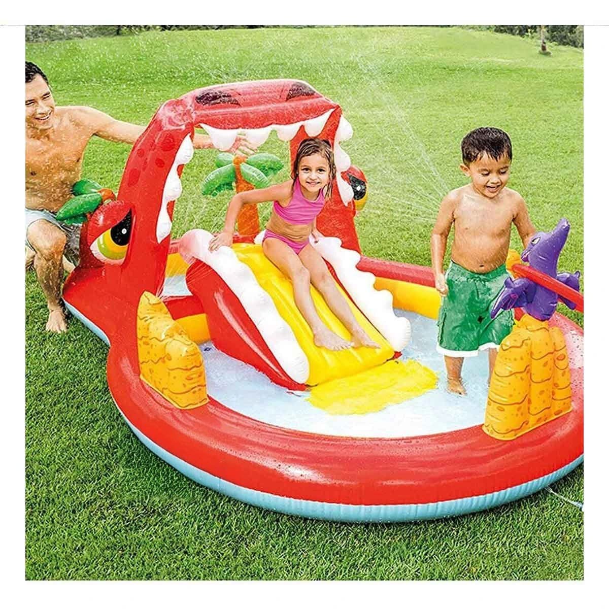 DIVERSIÓN INFLABLE HAPPY DINO MOD. 57163NP 196X170X107 CM INTEX HOGAR SEGURO Y+PAPEL REGALO - 2