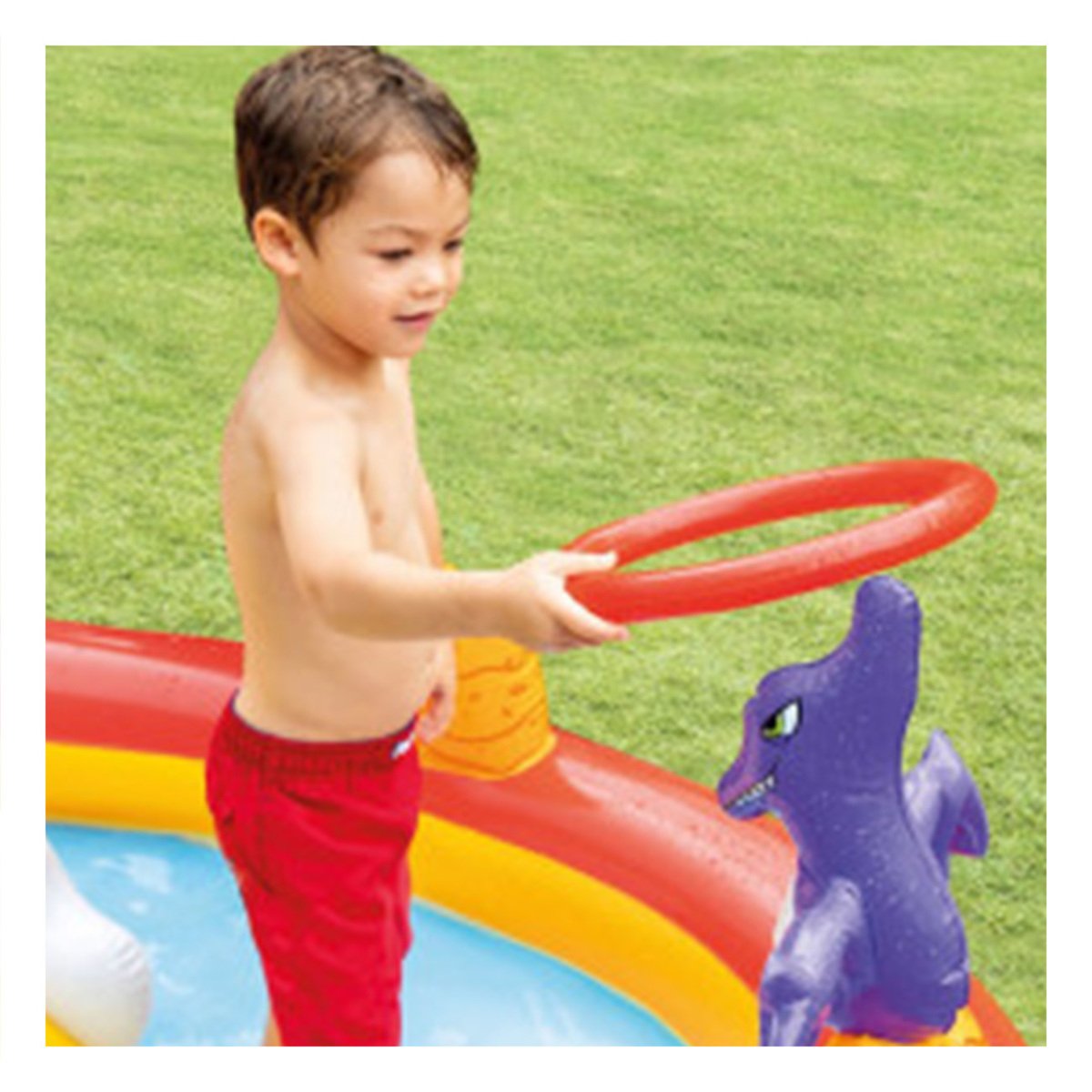 DIVERSIÓN INFLABLE HAPPY DINO MOD. 57163NP 196X170X107 CM INTEX HOGAR SEGURO Y+PAPEL REGALO - 3