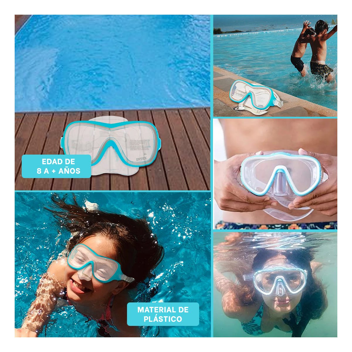 LENTES BUCEO RYBIU 55978 PRINCIPIANTES CELESTE - 5