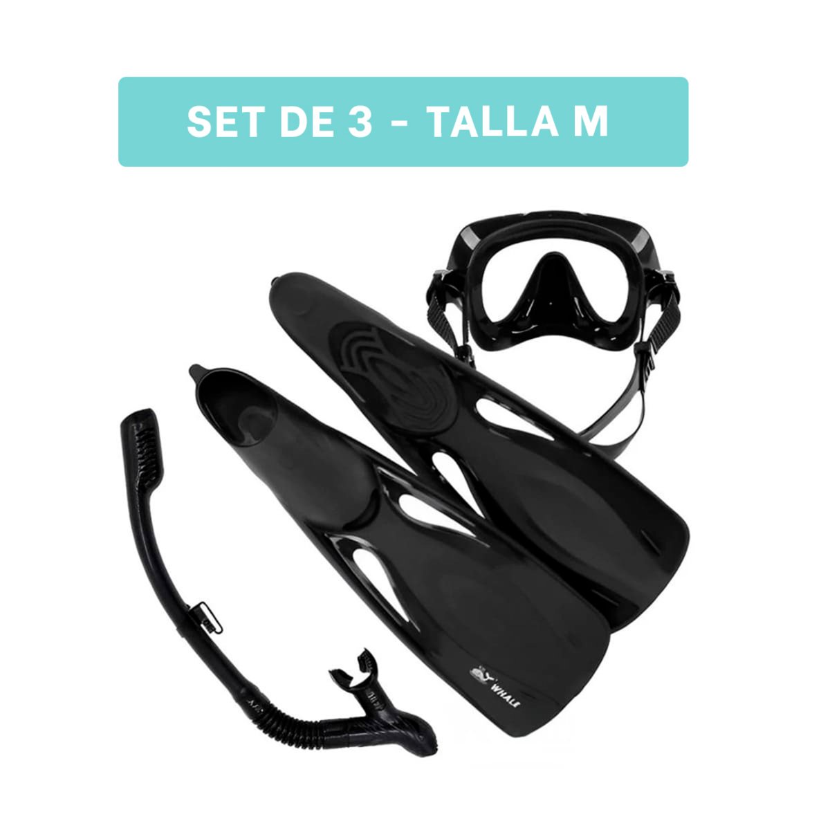 SET ACCESORIOS PISCINAS RYBIU W-SK101M NEGRO EQUIPO BUCEAR TAMAÑO M + REGALO STICKERS - 4