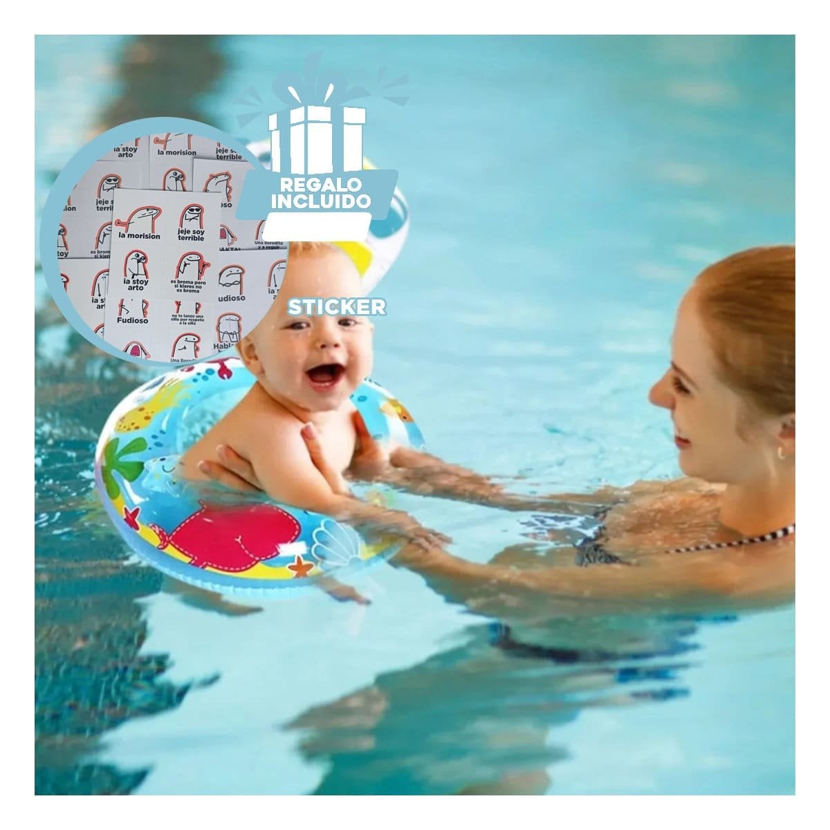 COLCHONETA FLOR CELESTE DIVERTIDA Y RESISTENTE PARA PISCINA Y+REGALO STICKER - 1