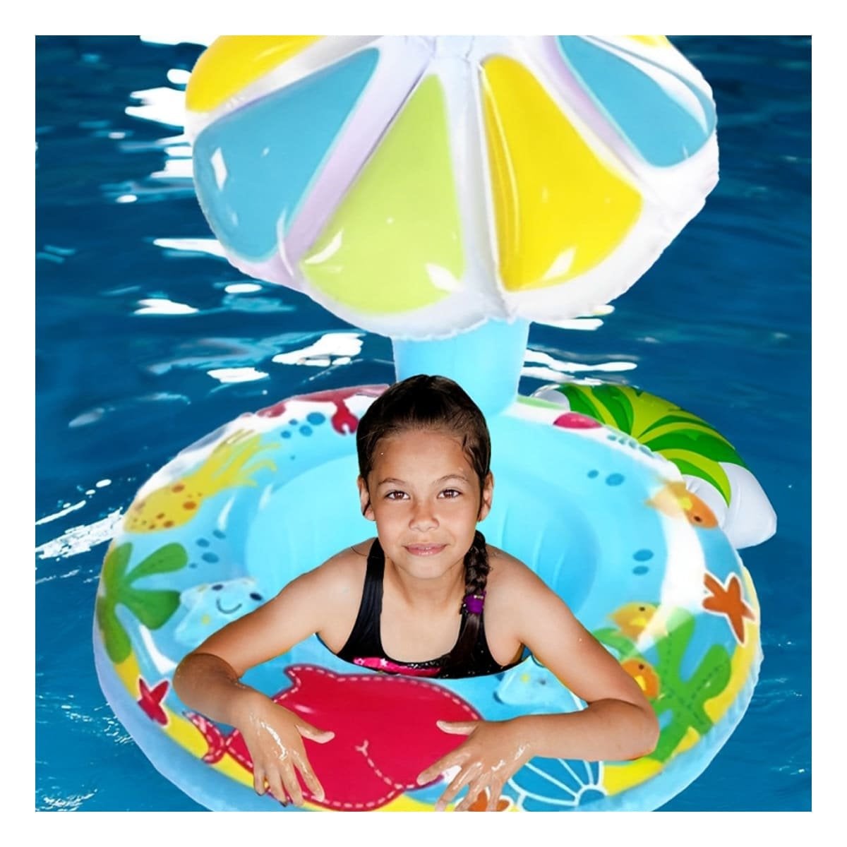 COLCHONETA FLOR CELESTE DIVERTIDA Y RESISTENTE PARA PISCINA Y+REGALO STICKER - 2