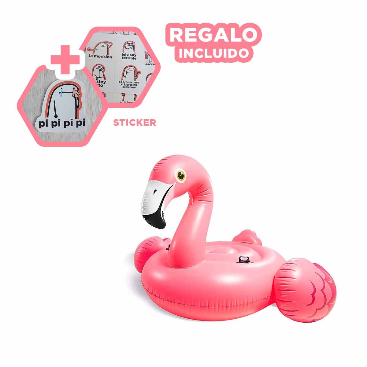 FLOTADOR ACUATICO FLAMENCO ROSADO 218 X 211 X 136 CM PARA PISCINA INFANTIL Y+REGALO STICKER - 1