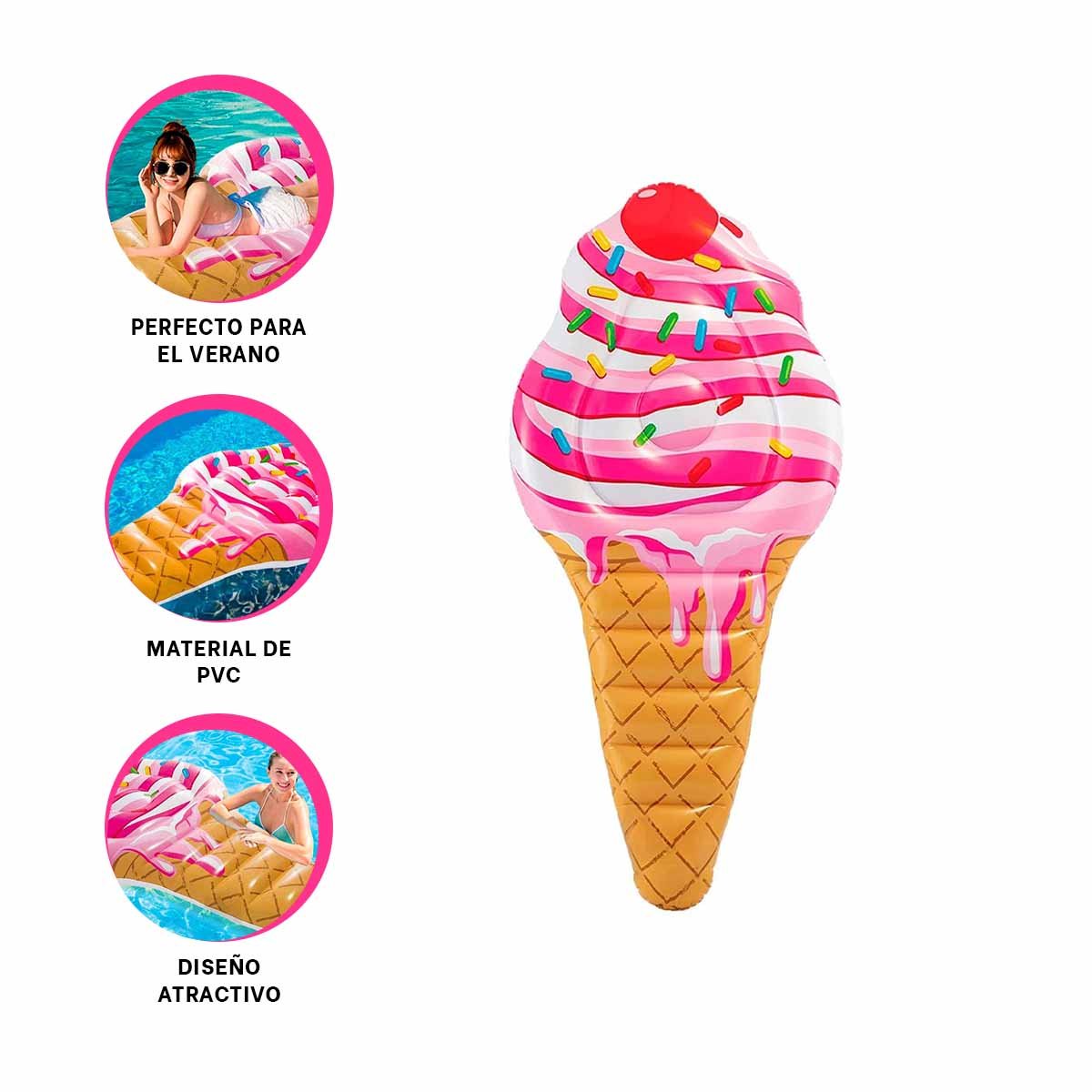 FLOTADOR EN FORMA DE HELADO 107 X 224 CM DIVERTIDO PARA PISCINA - 3