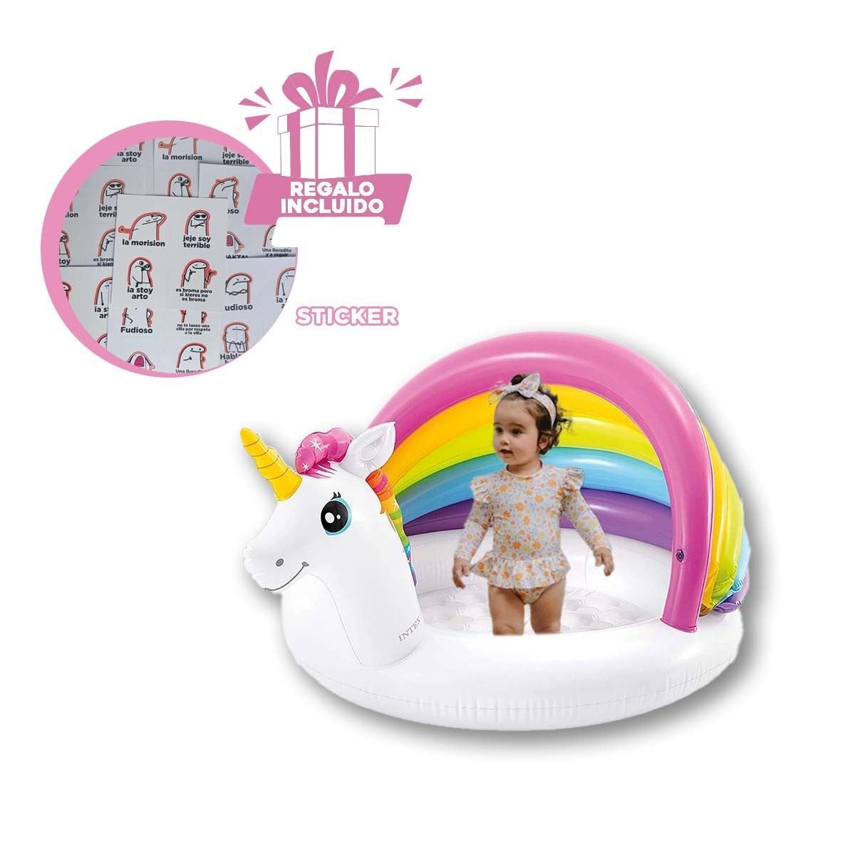 PILETA BEBE UNICORNIO 1,27 X 1,02 X 69 CM INFLABLE PARA VERANO EN PATIO Y+REGALO STICKER - 1