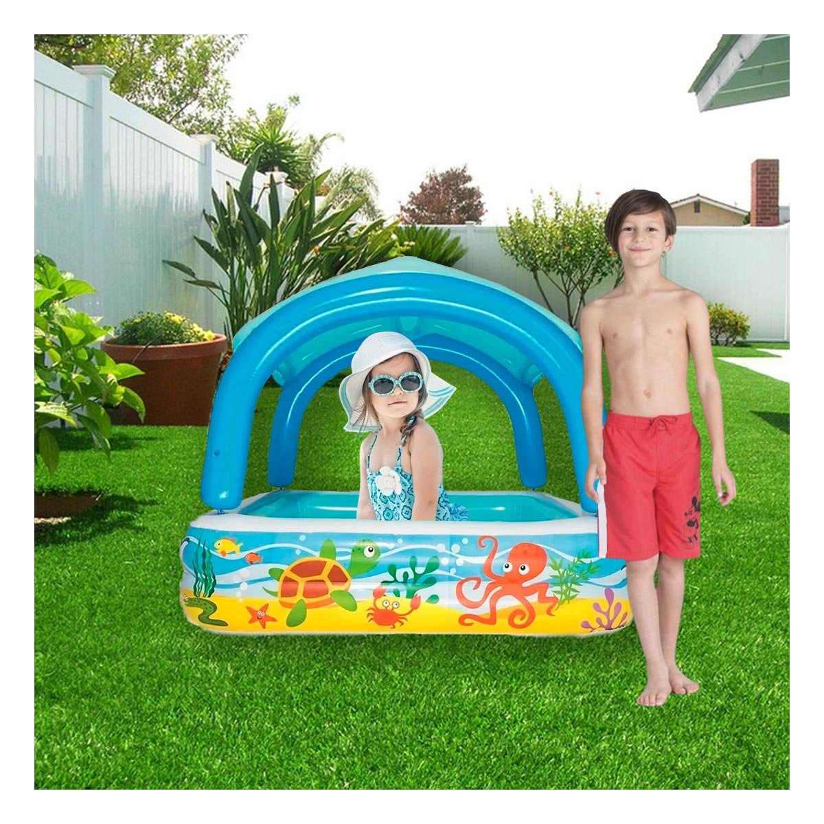 ALBERCA CANOPY 147 X 147 X 122 CM CON COBERTURA PARA VERANO AL AIRE LIBRE Y+REGALO STICKER - 5