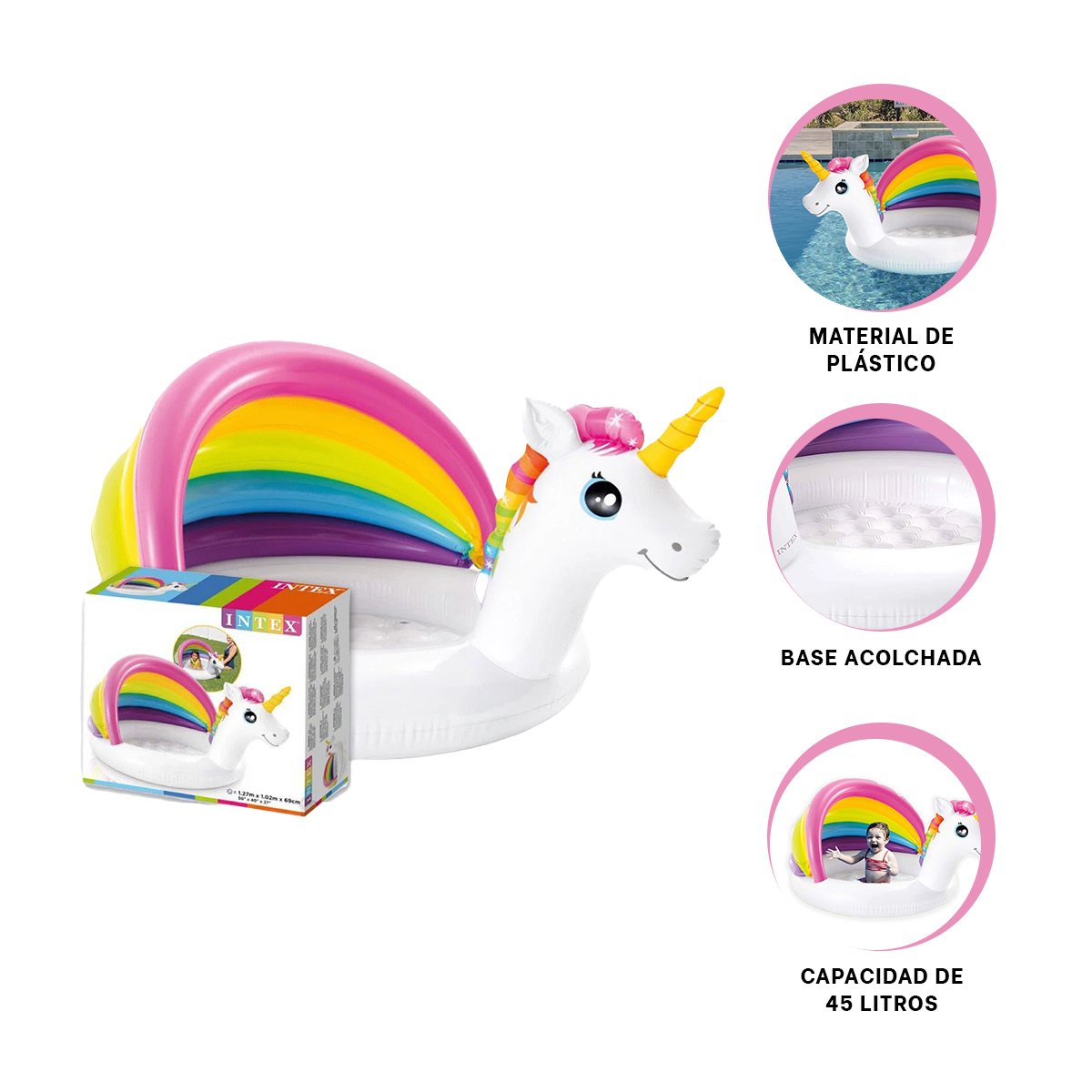 PILETA BEBE UNICORNIO 1,27 X 1,02 X 69 CM INFLABLE PARA DIVERSION SEGURA EN HOGAR - 3
