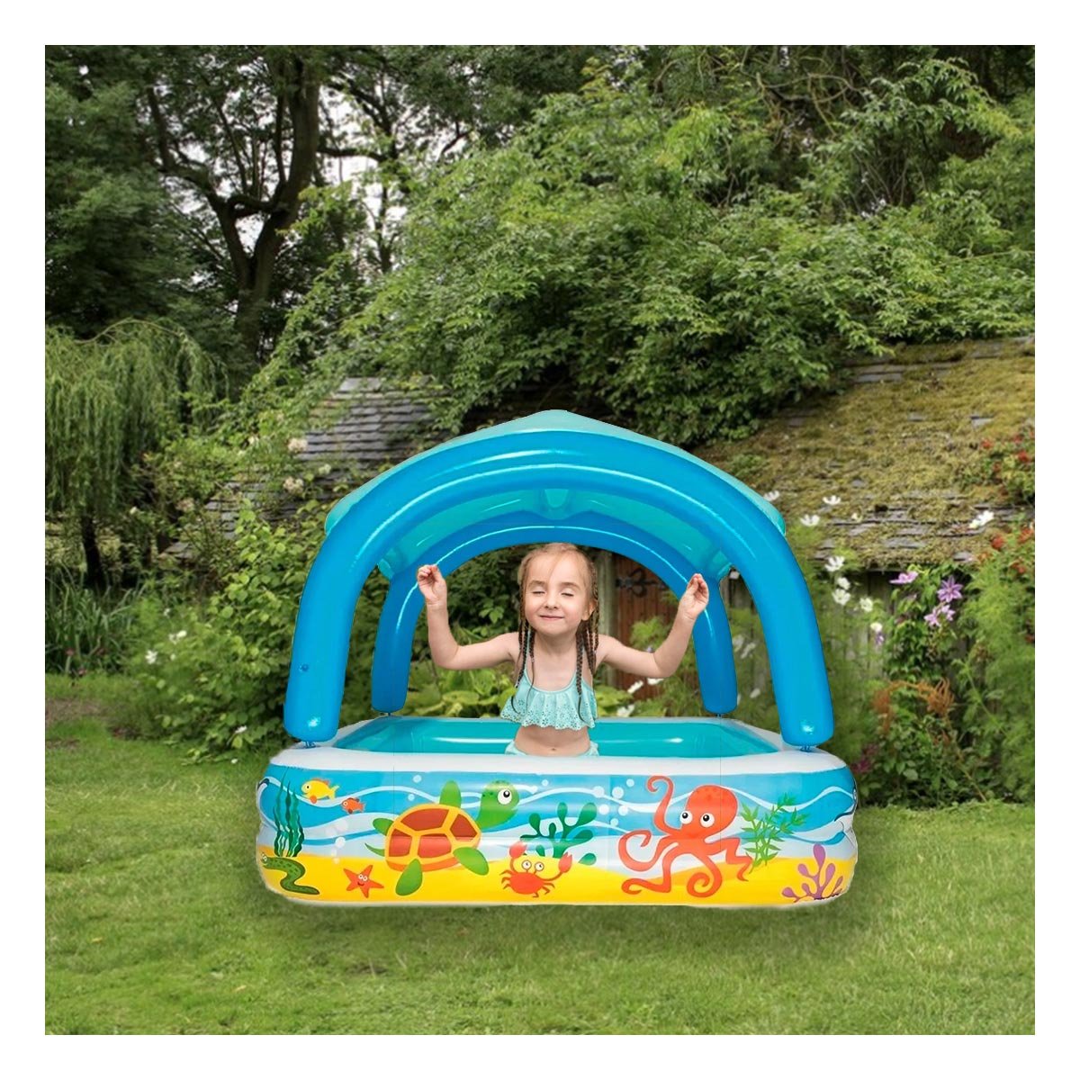 ALBERCA CANOPY 147 X 147 X 122 CM CON SOMBRA SUPERIOR PARA USO EN JARDIN Y+PAPEL REGALO - 2