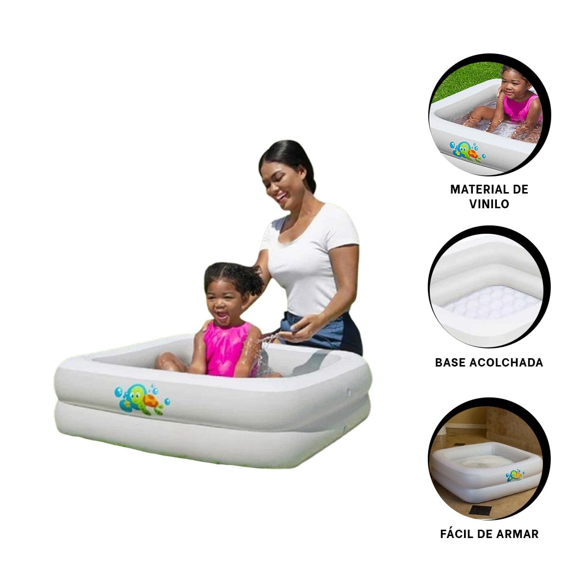 PILETA 86X86X25 CM COMPACTA PARA JUEGOS DE AGUA EN CASA Y ESPACIOS REDUCIDOS - 3