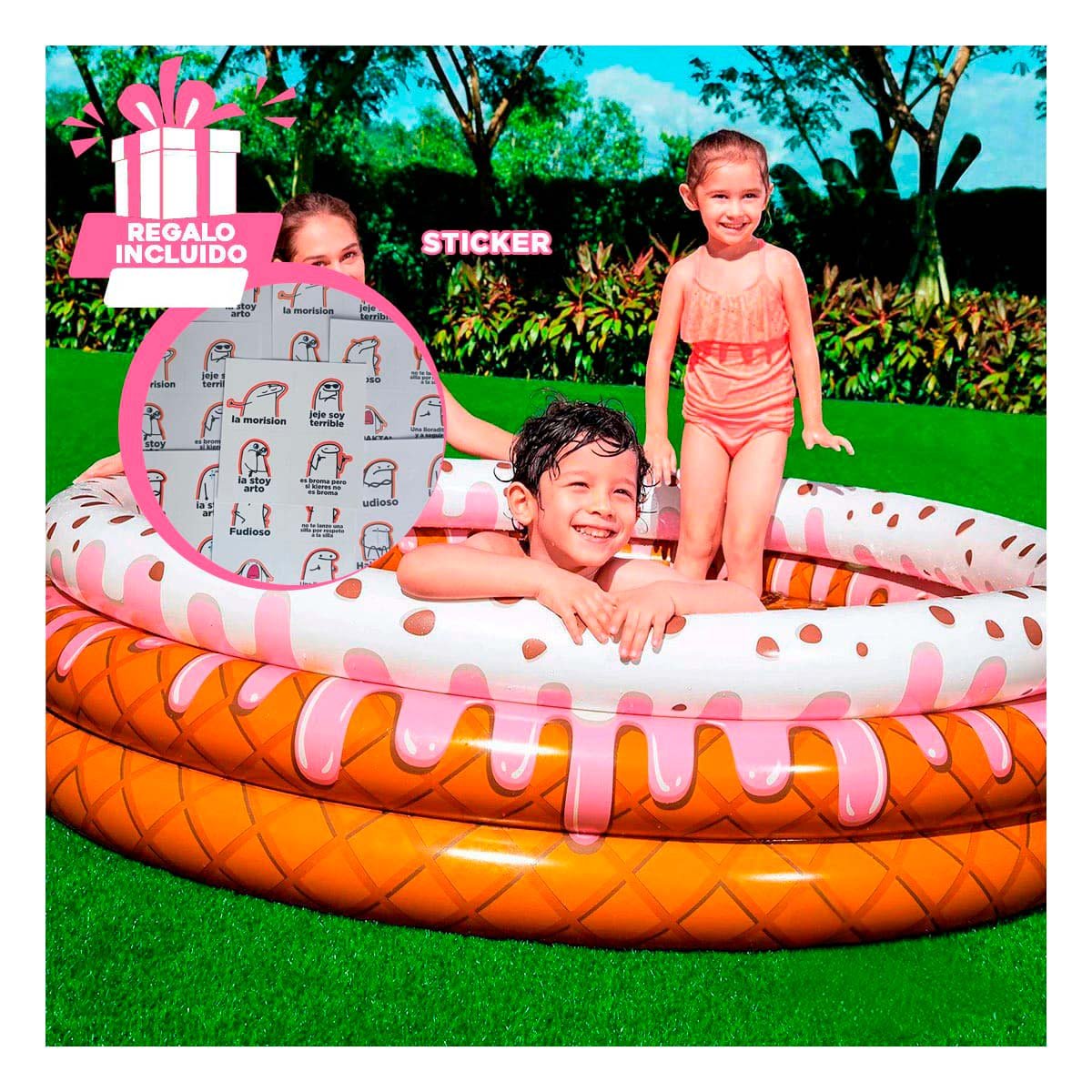 PILETA INFLABLE DECORATIVA ESTILO HELADO PARA MOMENTOS FRESCOS EN HOGAR Y+REGALO STICKER - 1