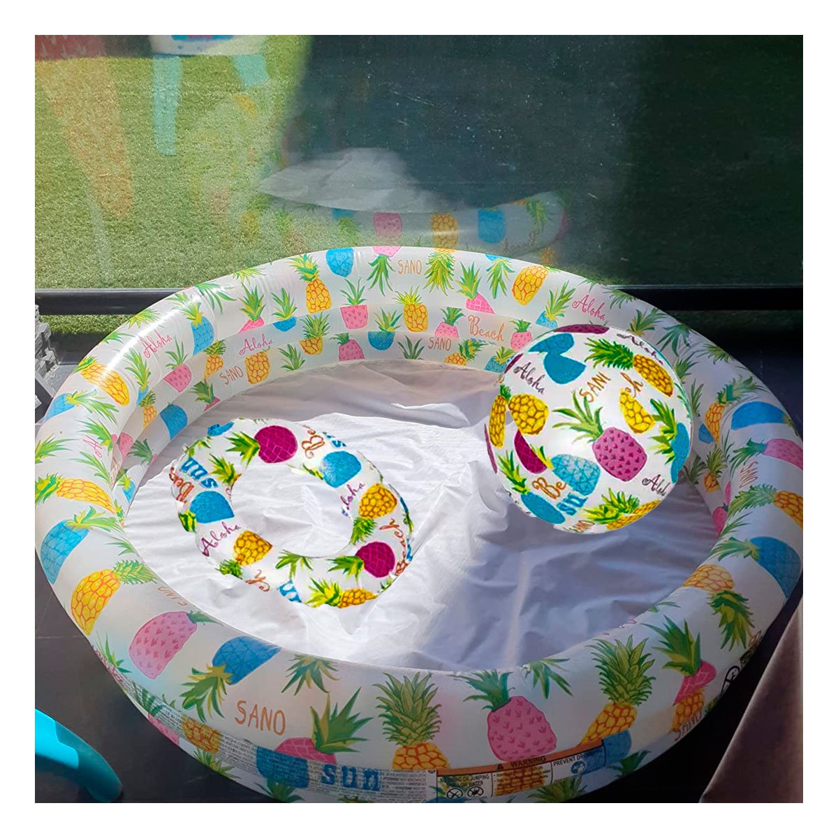PISCINA INFLABLE PARA HOGAR CON DISENO TROPICAL DECORATIVO Y JUEGO ACUATICO - 2