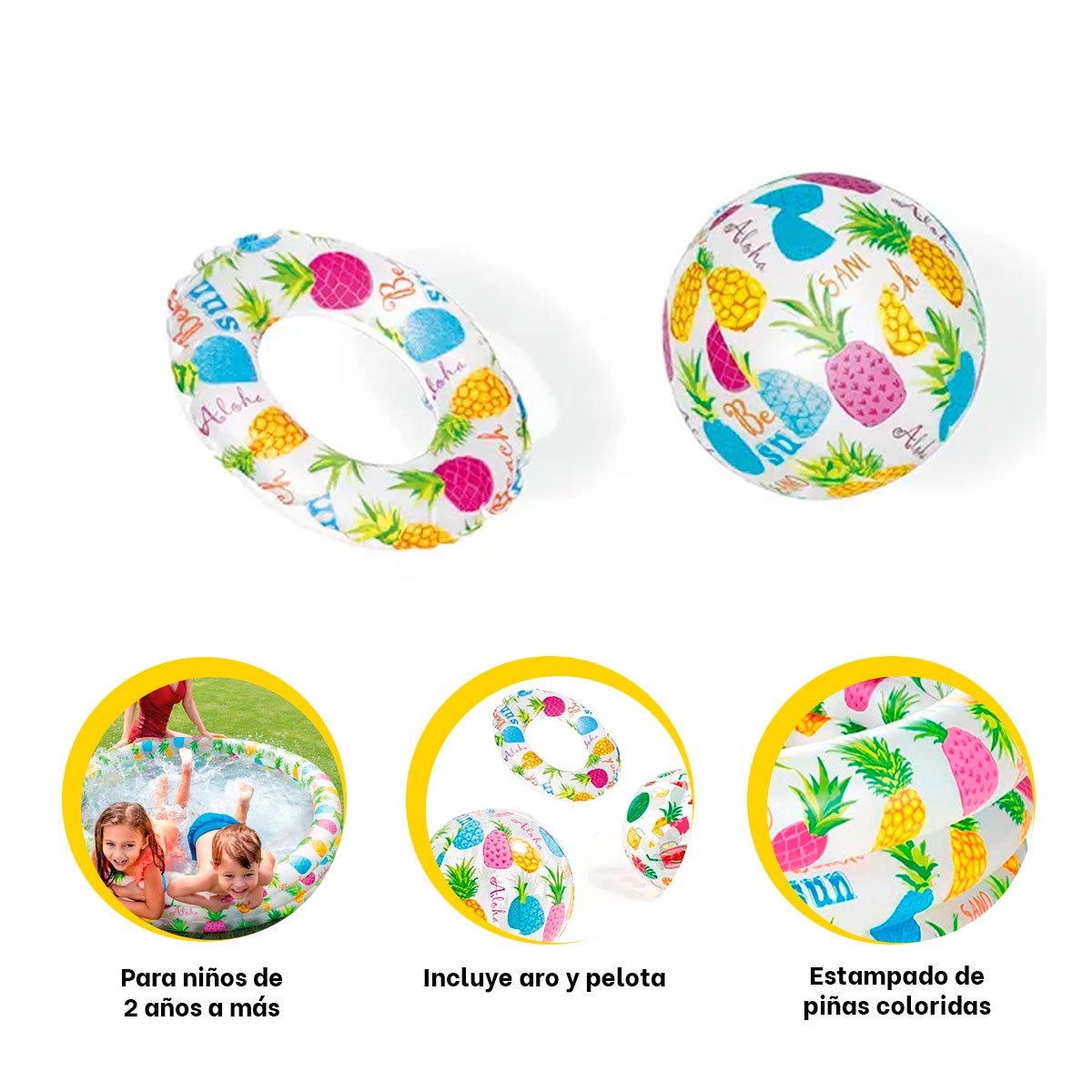 PISCINA INFLABLE PARA HOGAR CON DISENO TROPICAL DECORATIVO Y JUEGO ACUATICO - 3