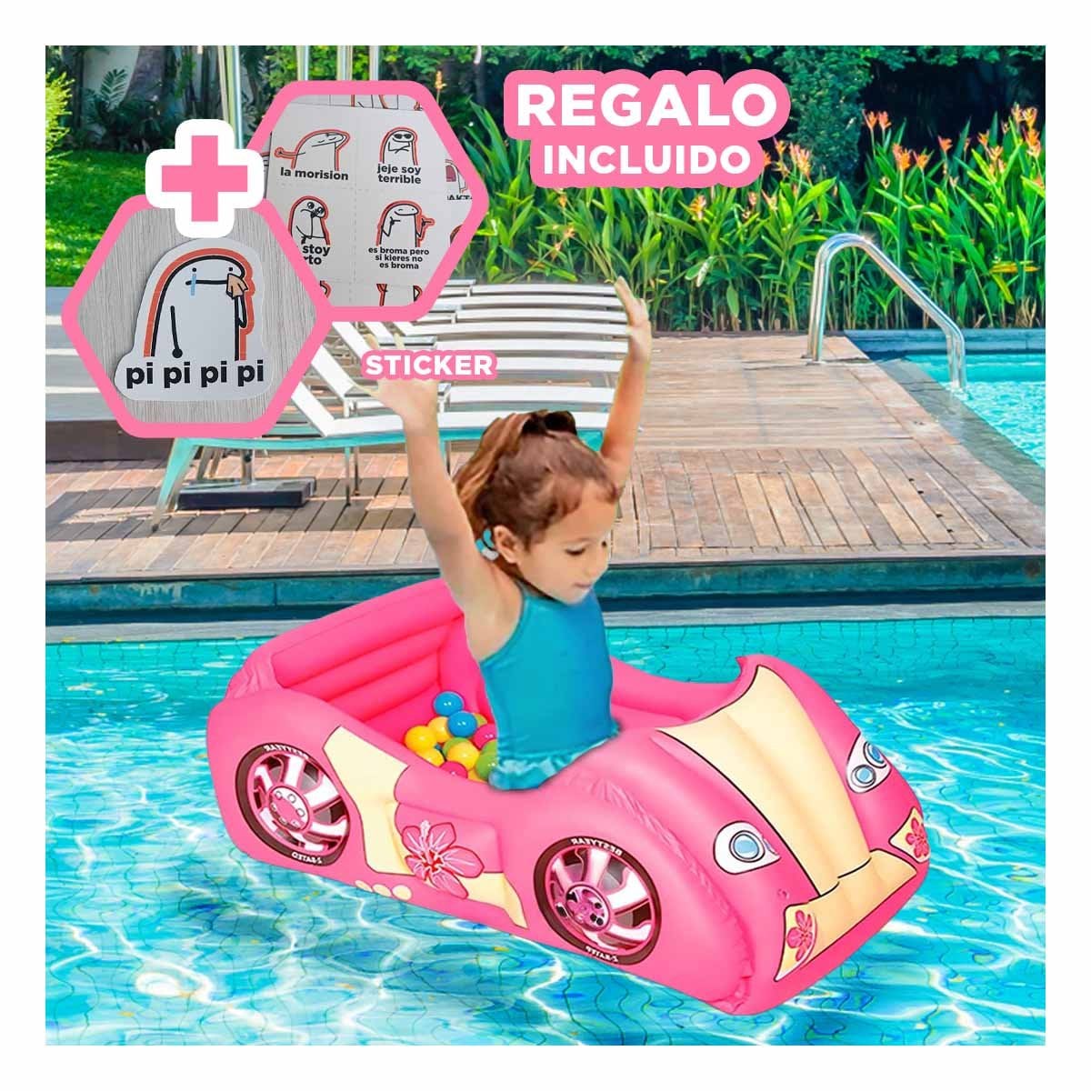 ALBERCA DE BOLAS 119X79X51 CM HINCHABLE INFANTIL COCHE DE CARRERA HOGAR Y+REGALO STICKER - 1