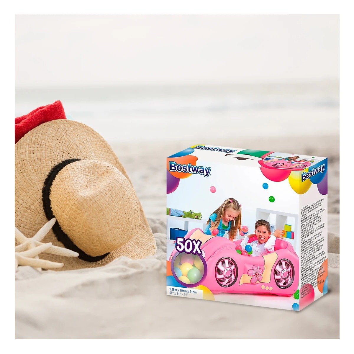 ALBERCA DE BOLAS 119X79X51 CM HINCHABLE INFANTIL COCHE DE CARRERA HOGAR Y+REGALO STICKER - 2