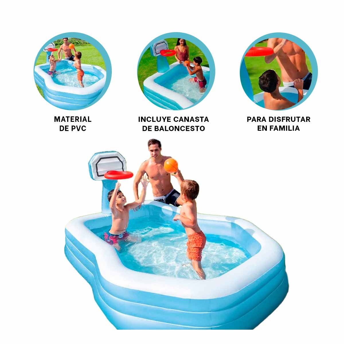 ALBERCA INFLABLE CON CANASTA DE BALONCESTO 188 X 257 X 13 CM PARA EL VERANO - 3