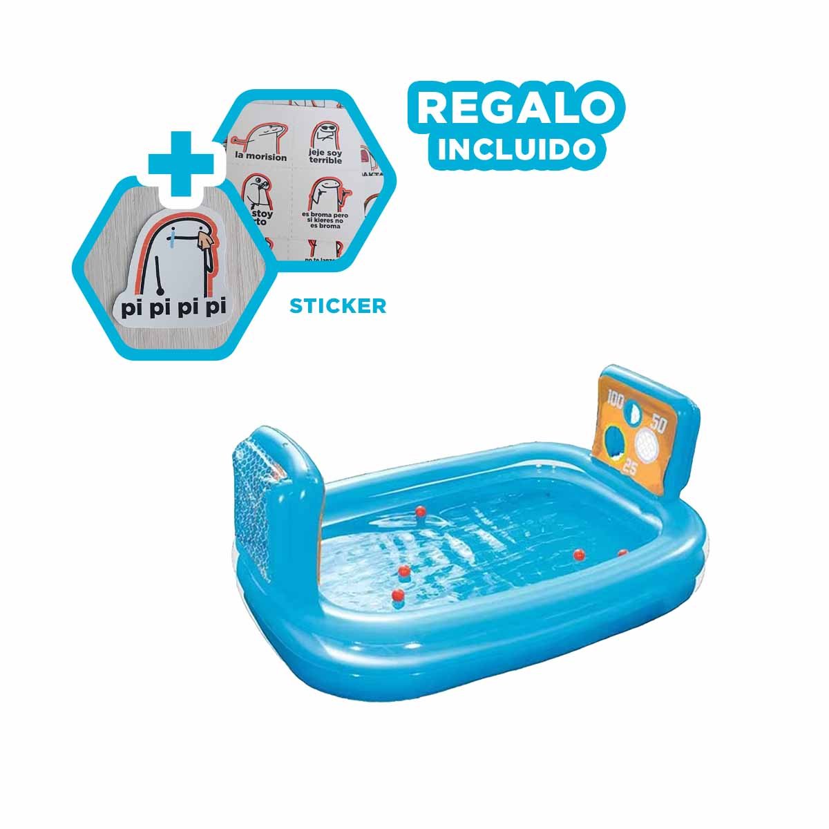 PILETA INFLABLE FAMILIAR PARA HOGAR CON DOS PORTERIAS Y JUEGO ACUATICO Y+REGALO STICKER - 1