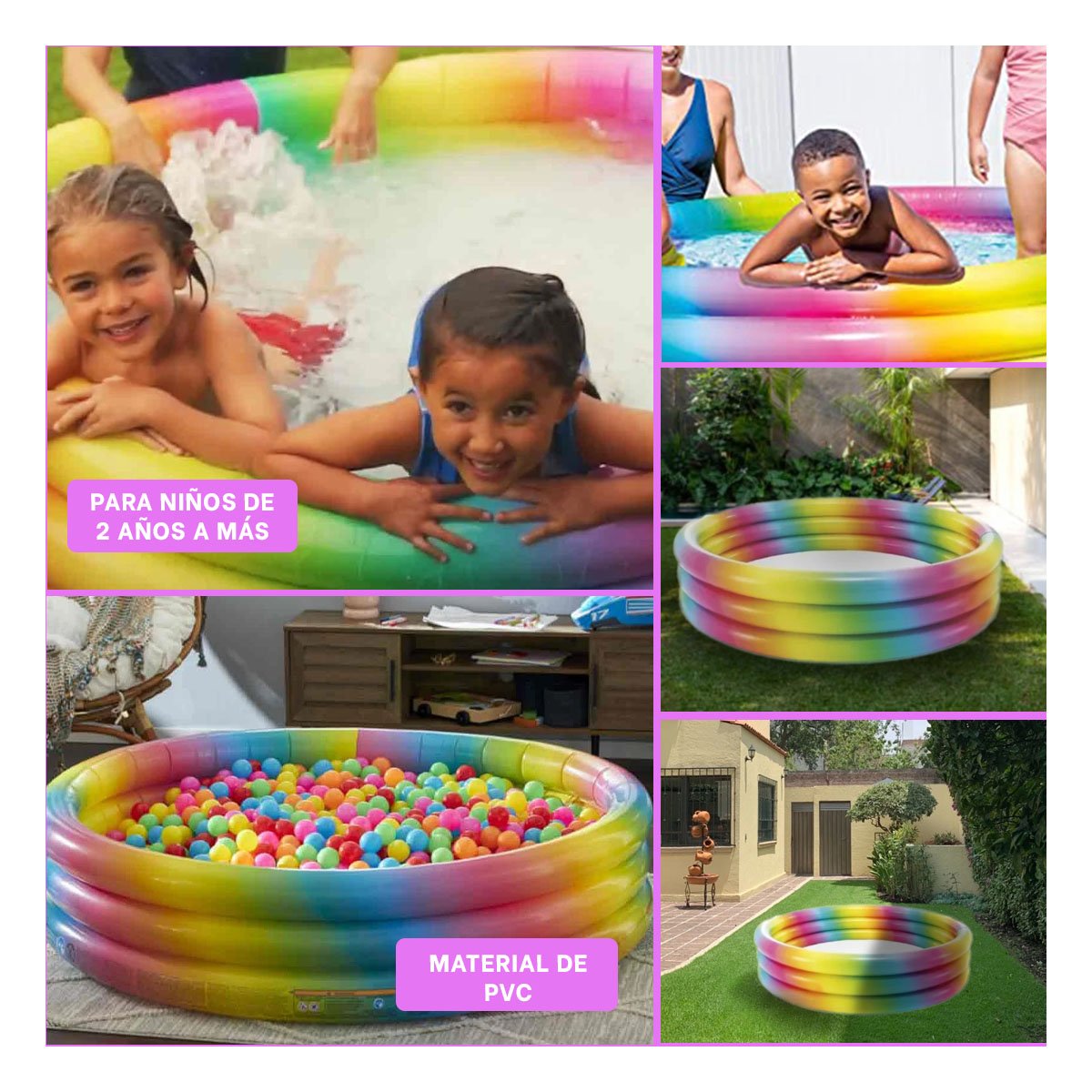 PISCINA MULTICOLOR 168 X 38 CM PARA DIVERSION Y JUEGOS AL AIRE LIBRE - 5