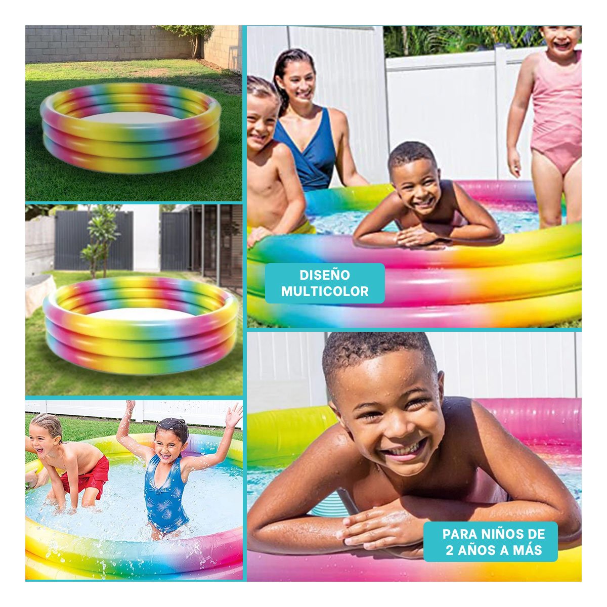 PILETA DE COLORES 147 X 33 CM INFLABLE PARA USO FAMILIAR EN VERANO - 5