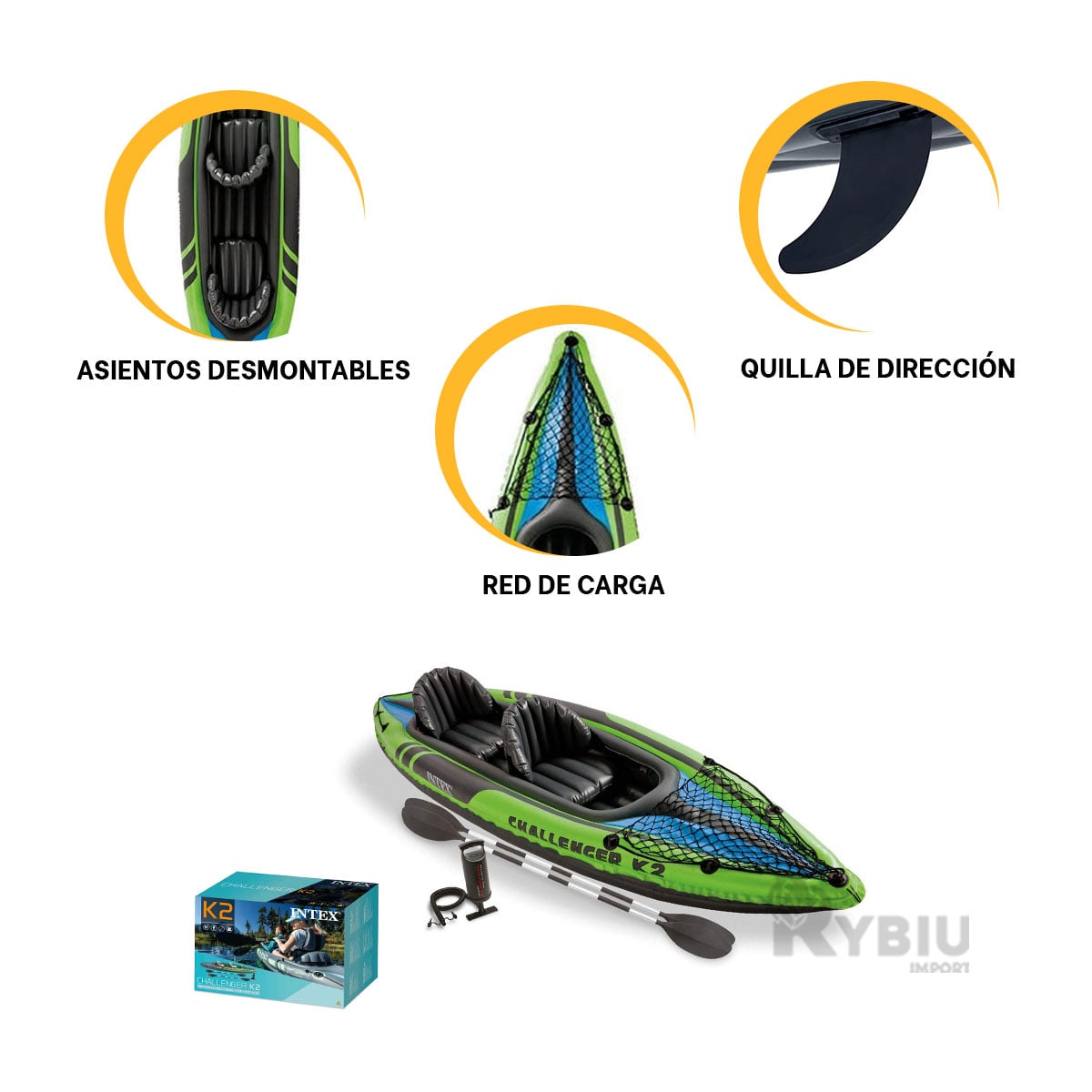 BOTE RYBIU 68306NP SEGURO KAYAK CON INFLADOR VERDE + REGALO AGENDITA - 1