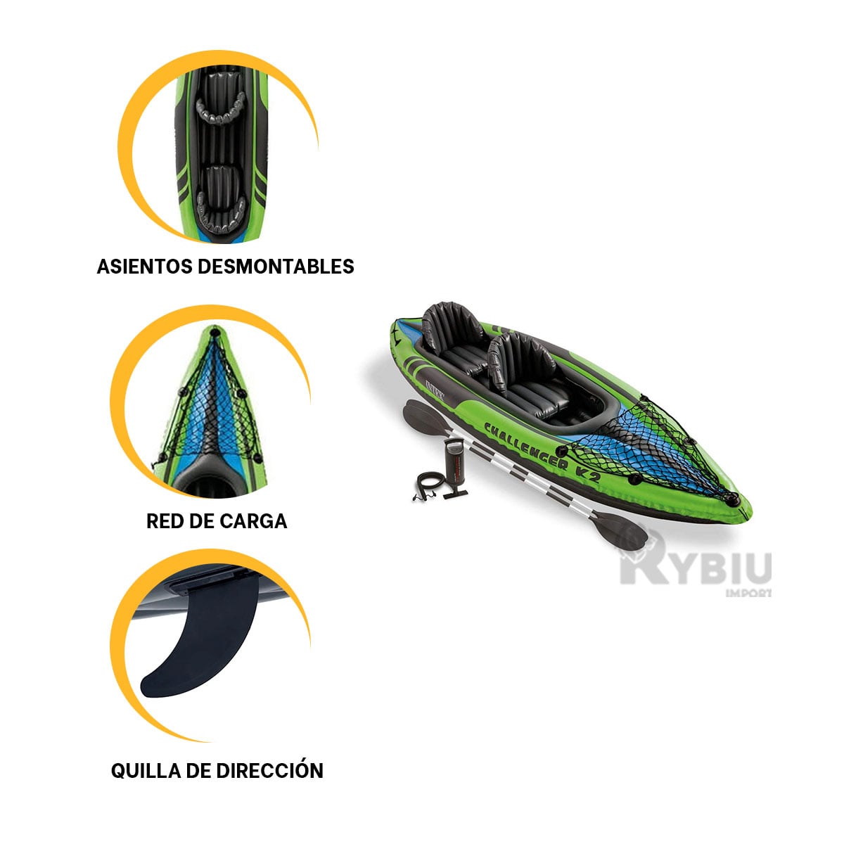 BOTE RYBIU 68306NP SEGURO KAYAK CON INFLADOR VERDE + REGALO AGENDITA - 2