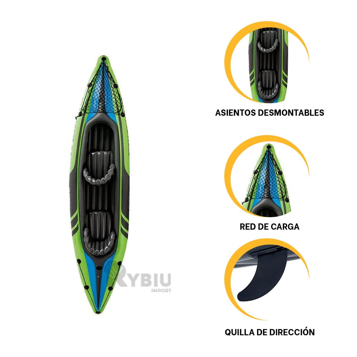 BOTE RYBIU 68306NP SEGURO KAYAK CON INFLADOR VERDE + REGALO AGENDITA - 3