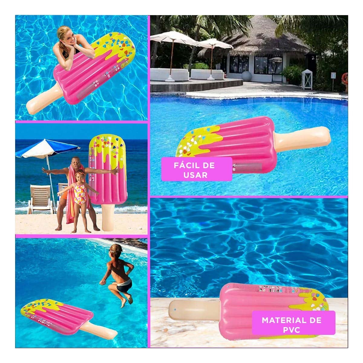 INFLABLE GRANDE DIVERTIDO PALETA PINK PARA PISCINA INFANTIL - 5