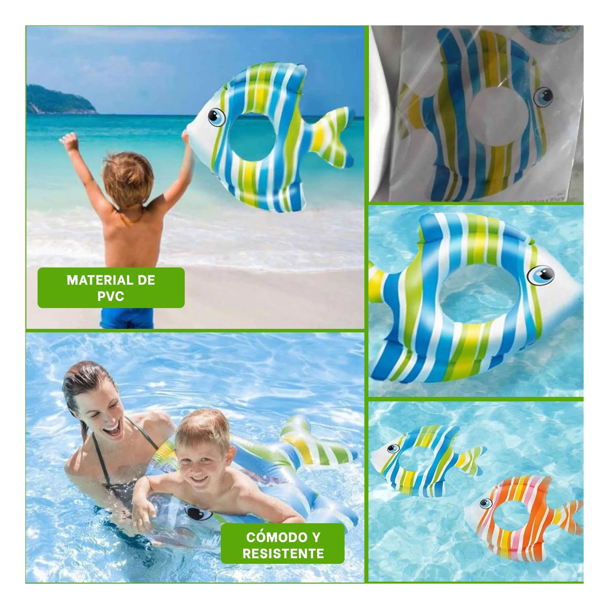 FLOTANTE INFLABLE LIGERO CELESTE PEZ RAYADO 83 X 81 CM PARA NIÑOS - 5