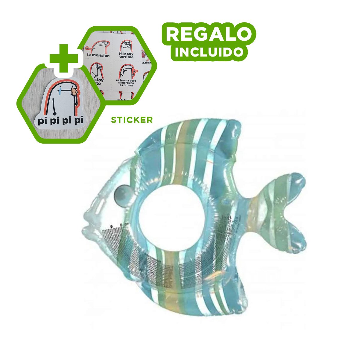 FLOTANTE DIVERTIDO COLORIDO CELESTE PEZ RAYADO 83 X 81 CM PARA AGUA Y+REGALO STICKER - 1