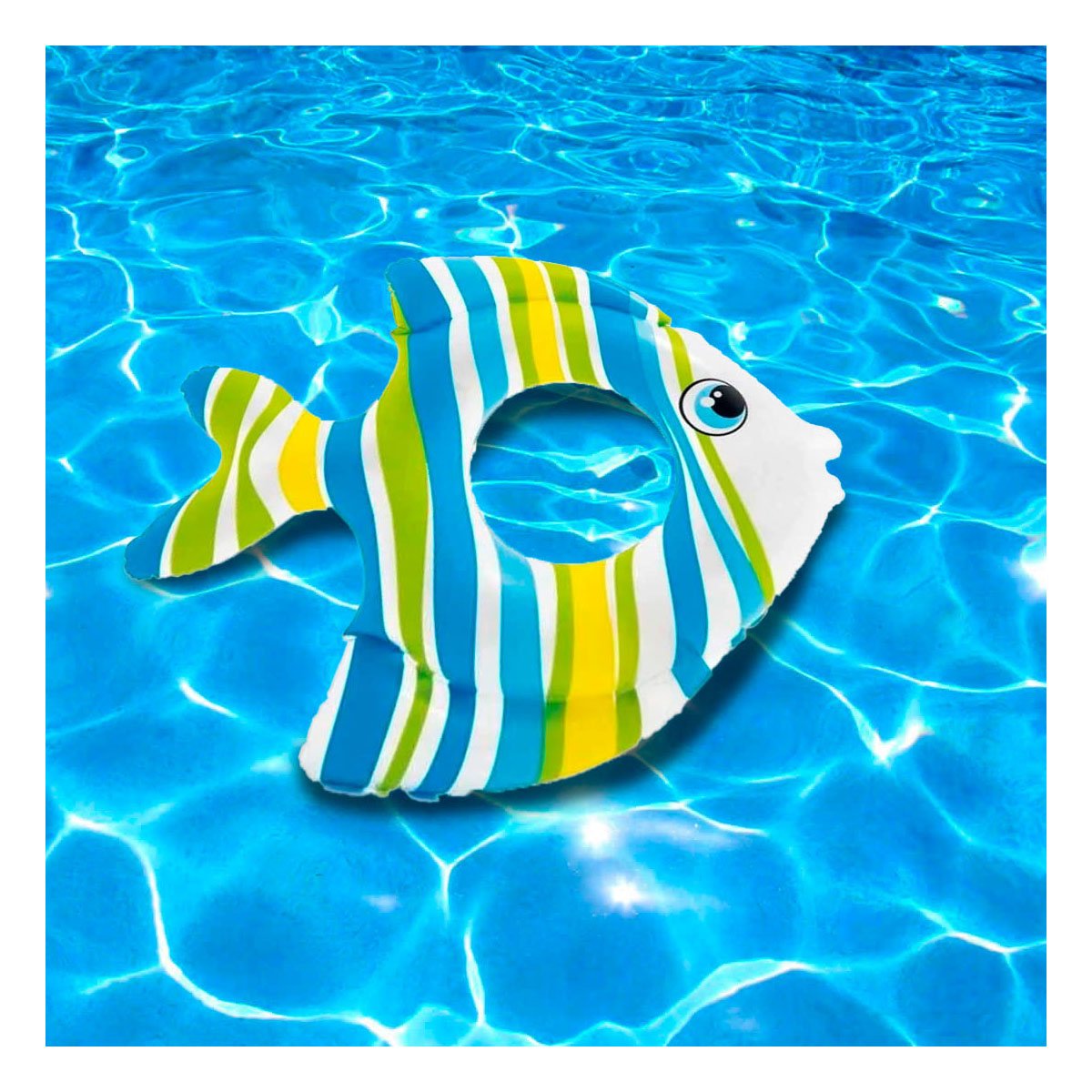FLOTANTE DIVERTIDO COLORIDO CELESTE PEZ RAYADO 83 X 81 CM PARA AGUA Y+REGALO STICKER - 5