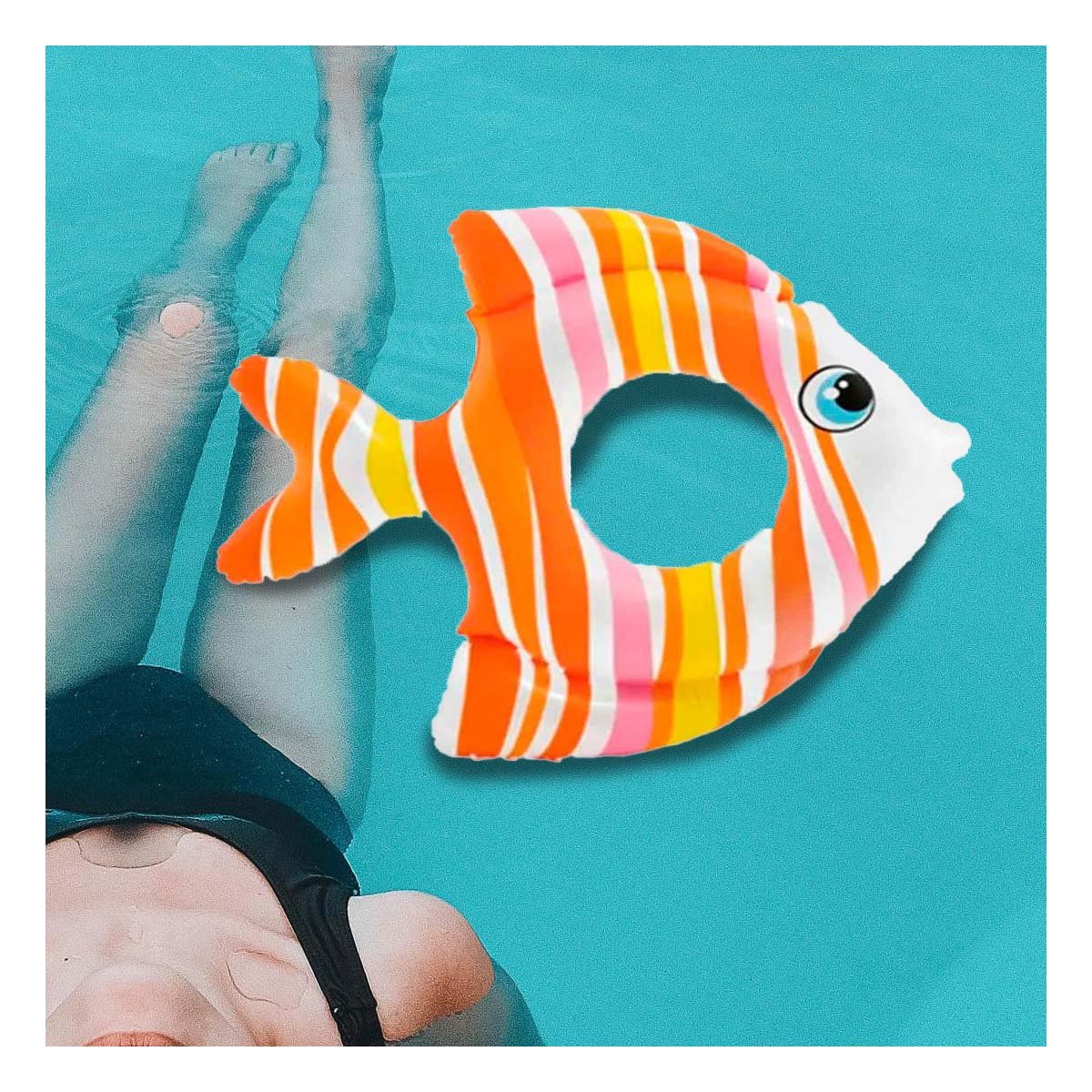 FLOTANTE DIVERTIDO COLORIDO ANARANJADO PEZ RAYADO 83 X 81 CM PARA AGUA Y+REGALO STICKER - 5