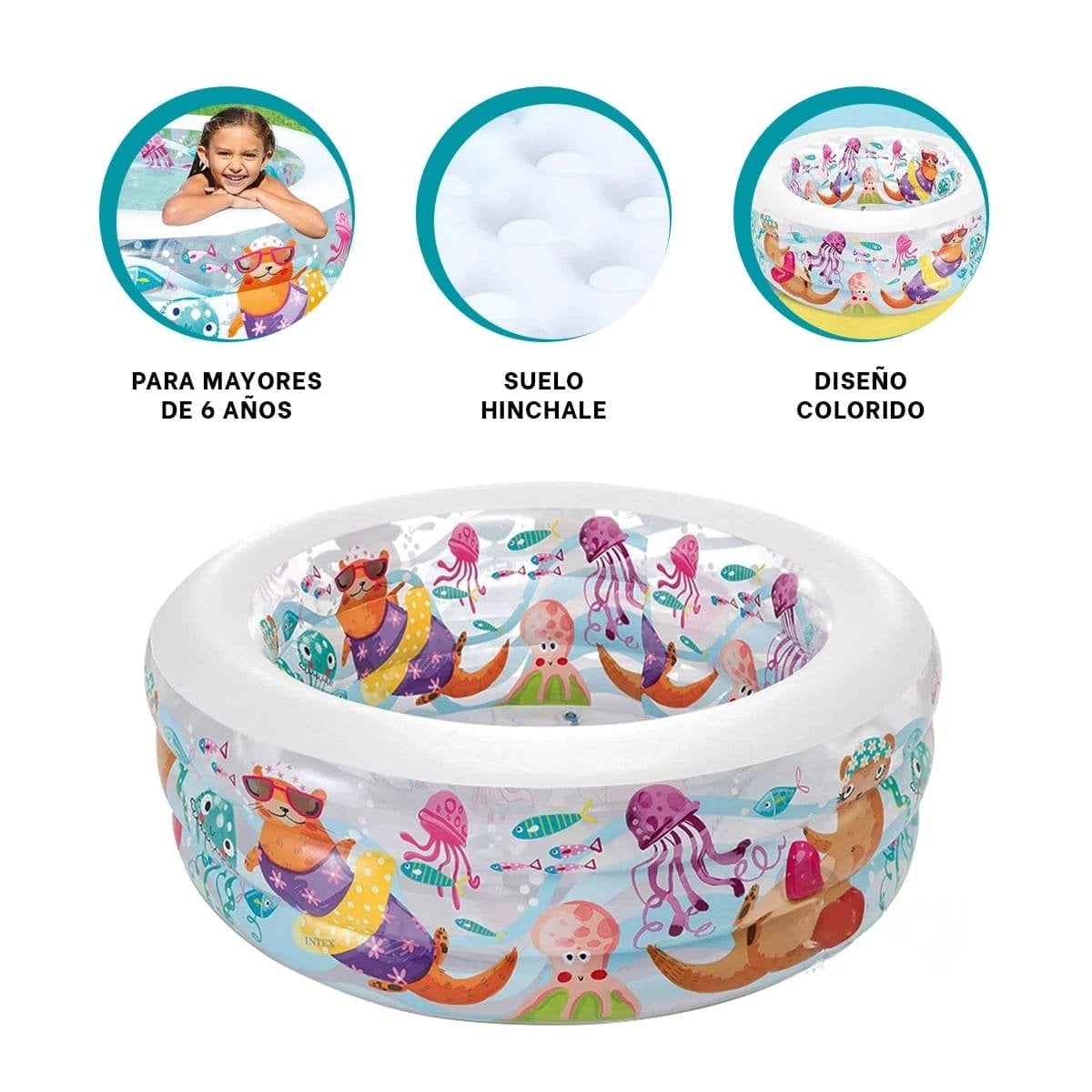 ALBERCA REDONDA INFANTIL AMIGOS DEL MAR 163 X 107 X 46 CM PARA DIVERSION - 3