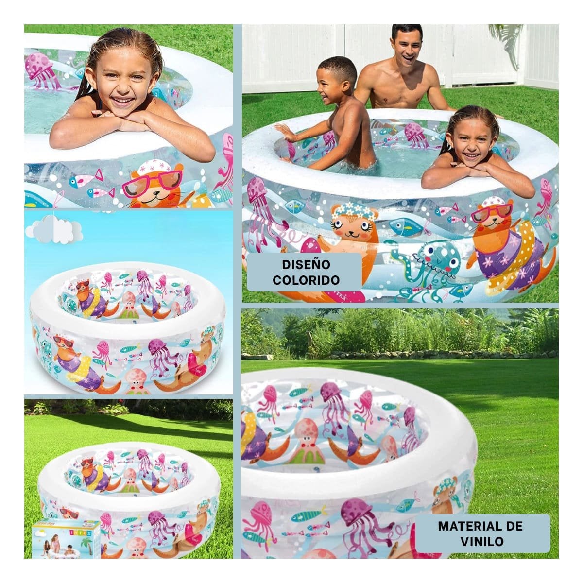 ALBERCA REDONDA INFANTIL AMIGOS DEL MAR 163 X 107 X 46 CM PARA DIVERSION - 5