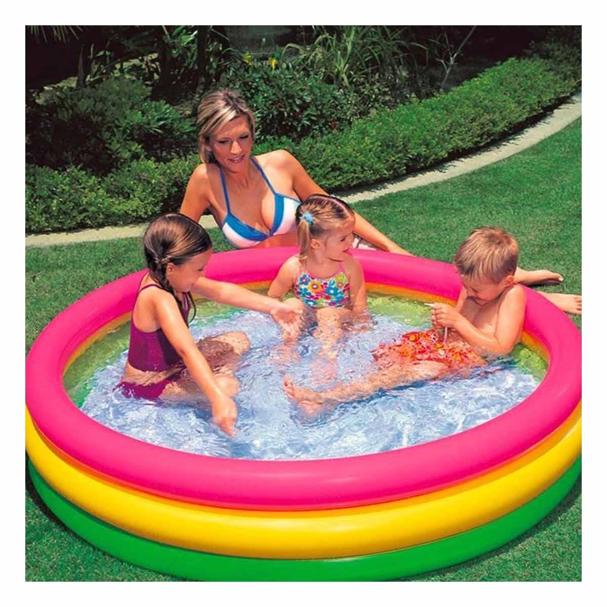 RECINTO DE AGUA ARCOIRIS INFLABLE INFANTIL 114 X 25 CM PARA PATIO EN CASA Y+PAPEL REGALO - 2