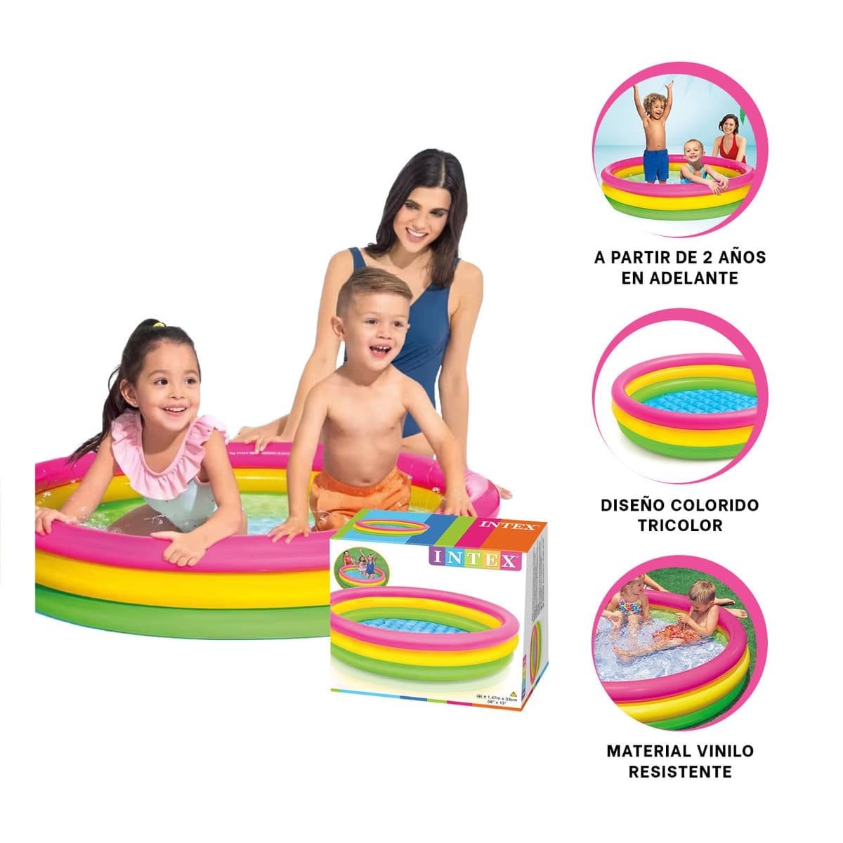 PISCINA ARCOIRIS INFLABLE INFANTIL 147 X 33 CM PARA PATIO FAMILIAR - 3