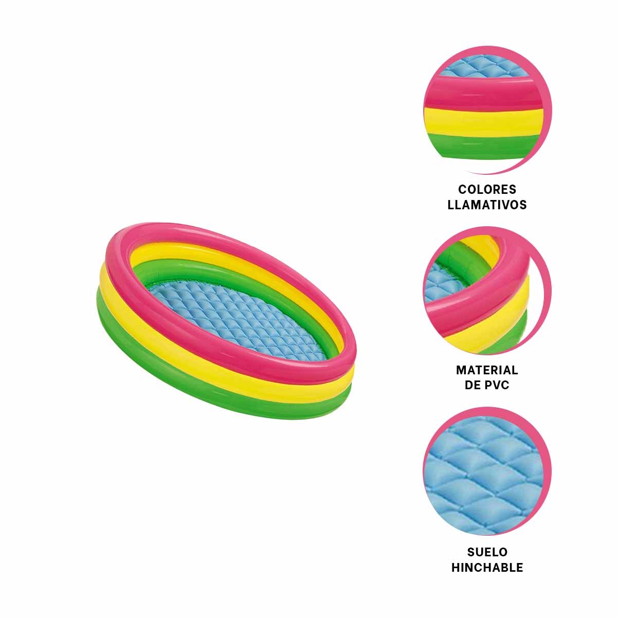 PISCINITA ARCOIRIS INFLABLE INFANTIL 114 X 25 CM PARA PATIO Y DIVERSION - 3