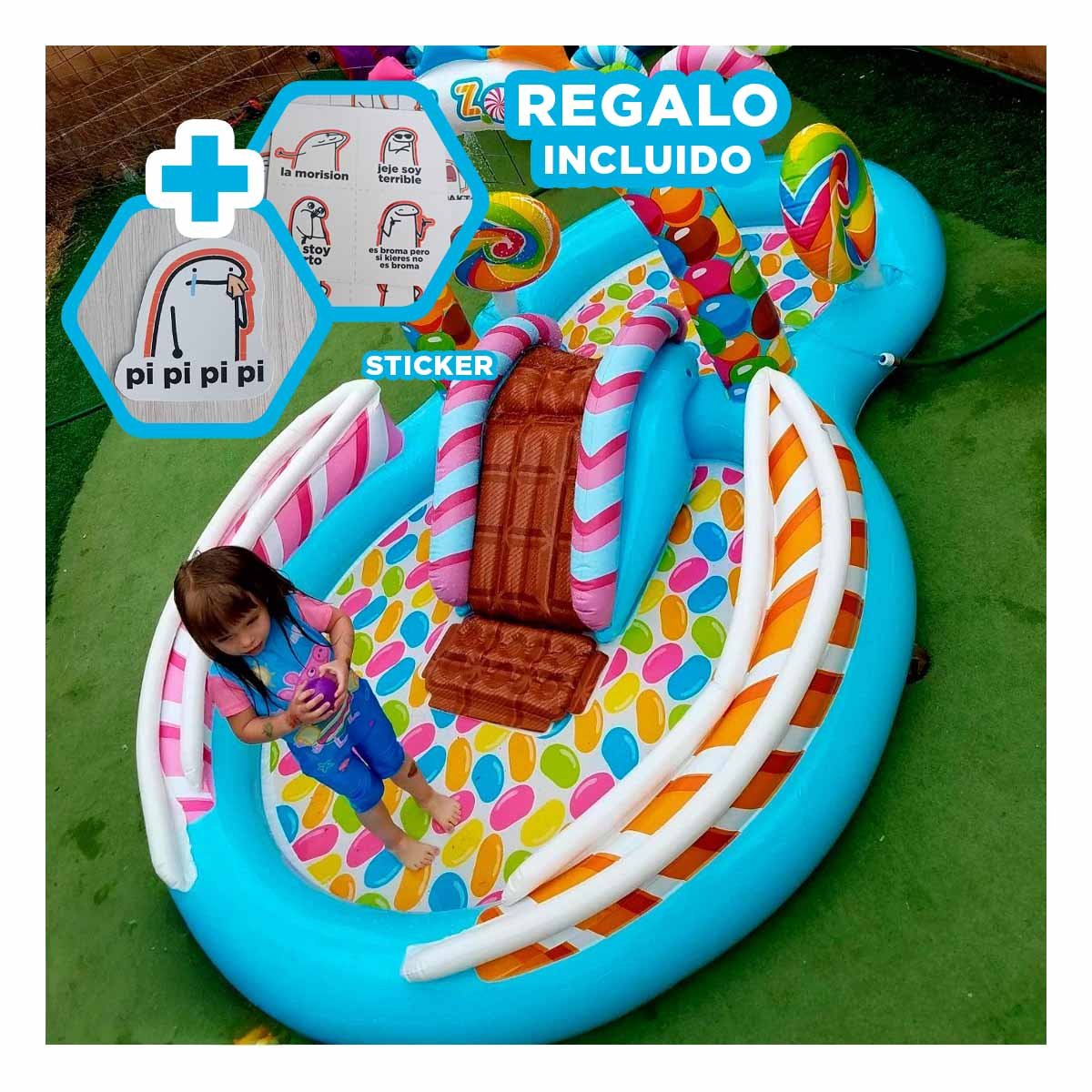 TINA INFLABLE PARA NIÑOS Y DIVERSION EN CASA 295X191X130 CM MULTICOLOR Y+REGALO STICKER - 1