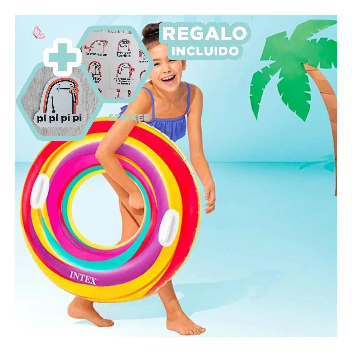 RUEDA INFLABLE ARCOIRIS MORADO DE 91 CM PARA PISCINA Y DESCANSO Y+REGALO STICKER - 1