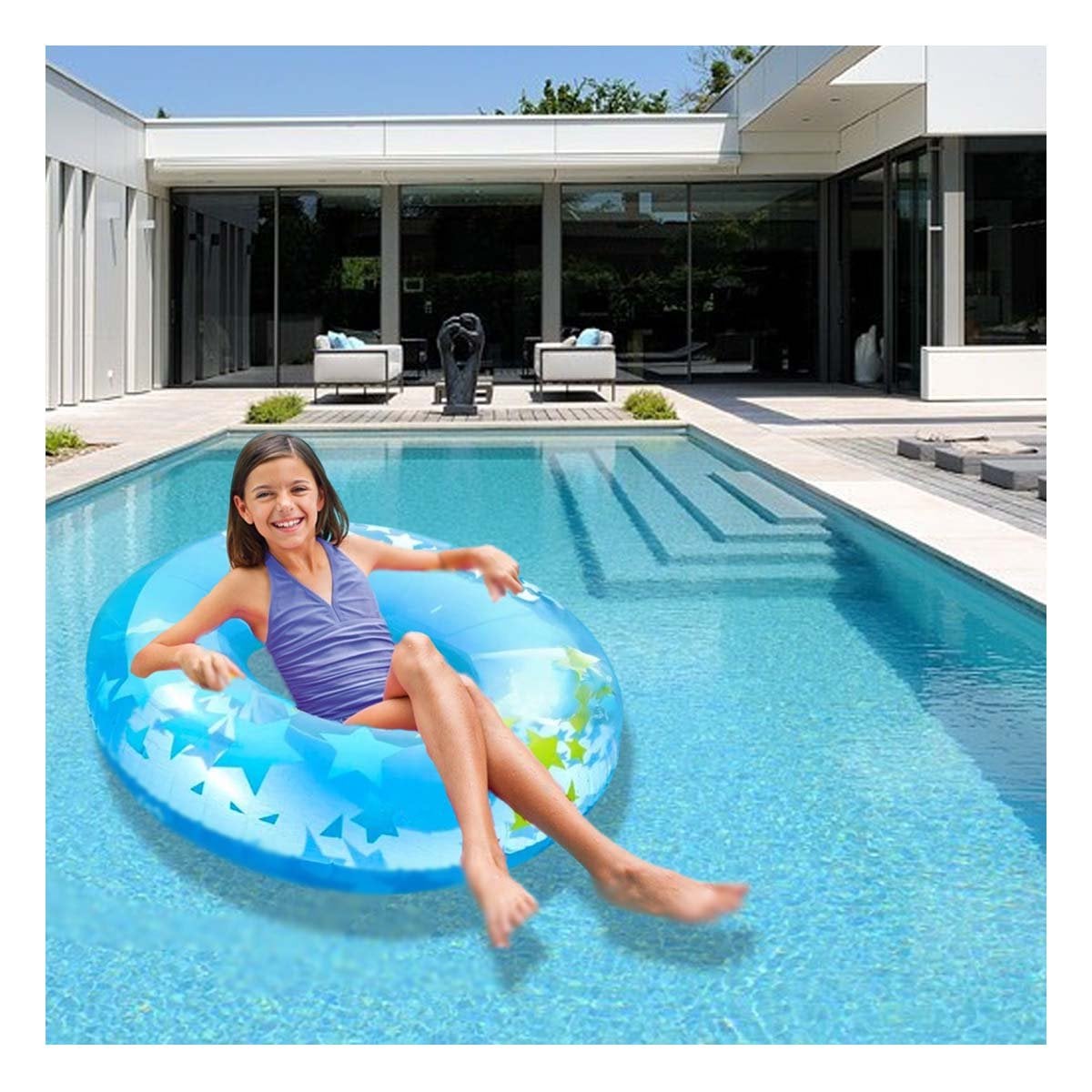 ARO INFLABLE CELESTE CON ASA Y ESTRELLA PARA PISCINA Y DIVERSION Y+PAPEL REGALO - 5