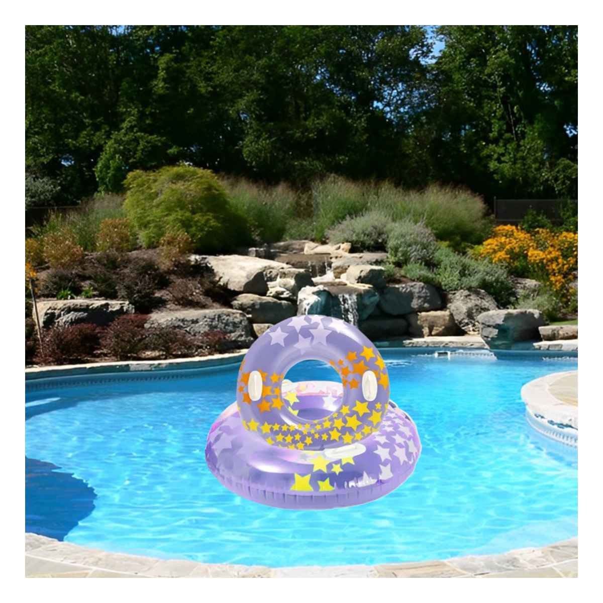 ARO INFLABLE MORADO CON ASA Y DISENO DE ESTRELLA DE 91 CM PARA PISCINA Y+PAPEL REGALO - 3