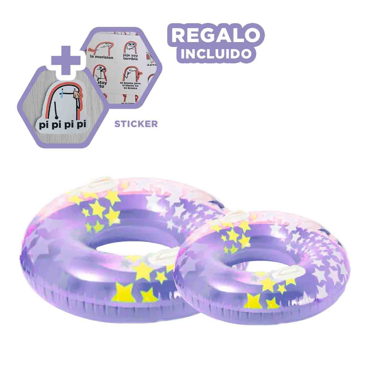 RUEDA INFLABLE MORADA CON ASA Y DIBUJOS DE ESTRELLA DE 91 CM PARA DIVERSION Y+REGALO STICKER - 1